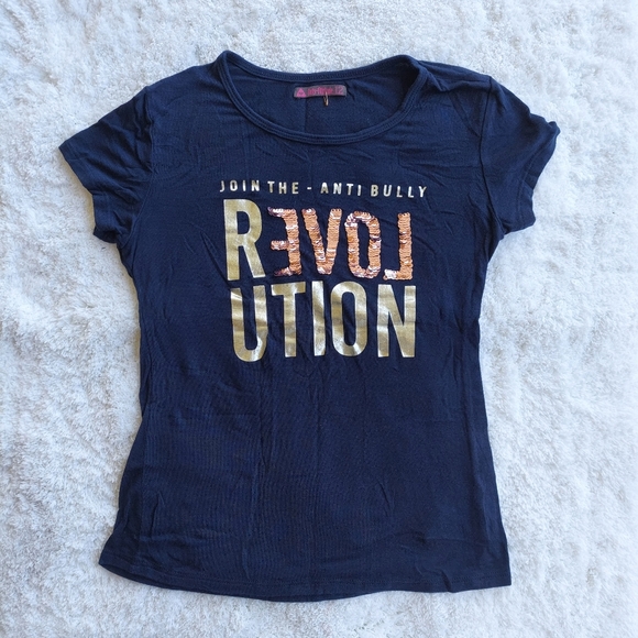 Girls Attitude - Navy Blue Short Sleeve Top Size 12 - Picture 2 of 8